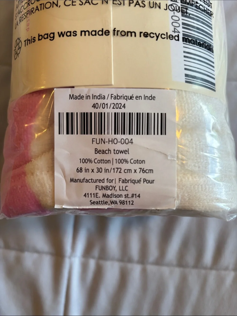 Funboy Poolside Leisure Club Pink & Cream Beach Towel